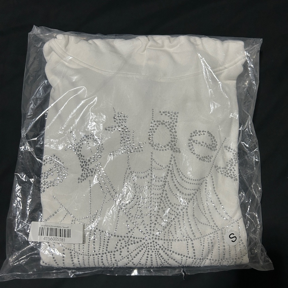 White Rhinestones Sp5der hoodie